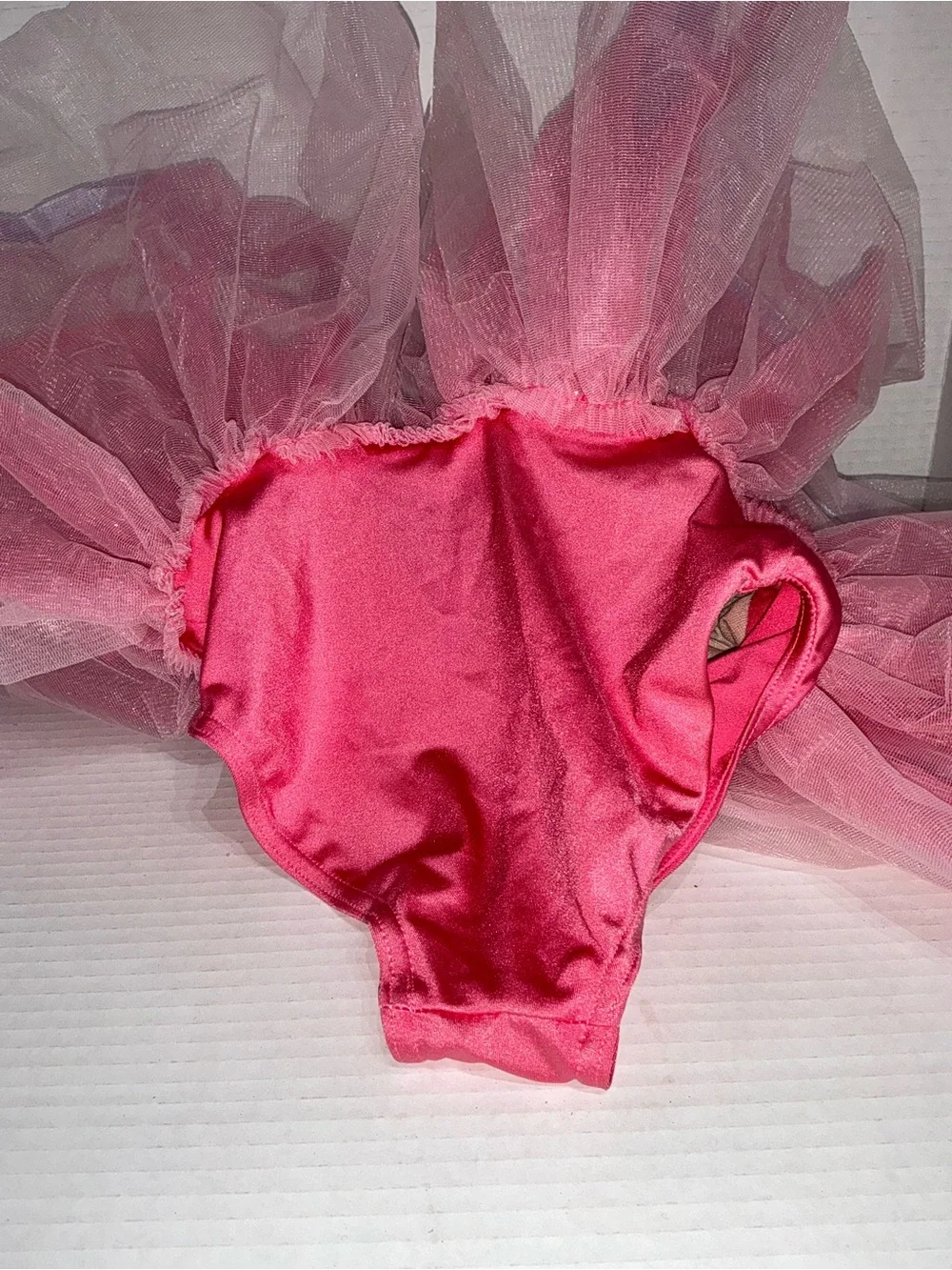 Weissman Pink Tulle Dance Dress with Blue Trim and Floral Accents Child Small